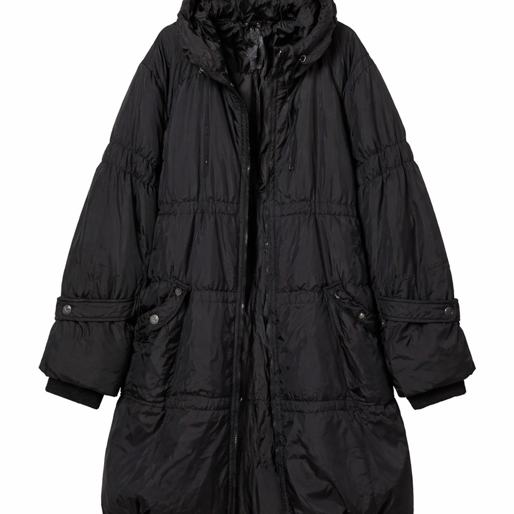 Betsey Johnson Black Long Hooded Puffer Coat